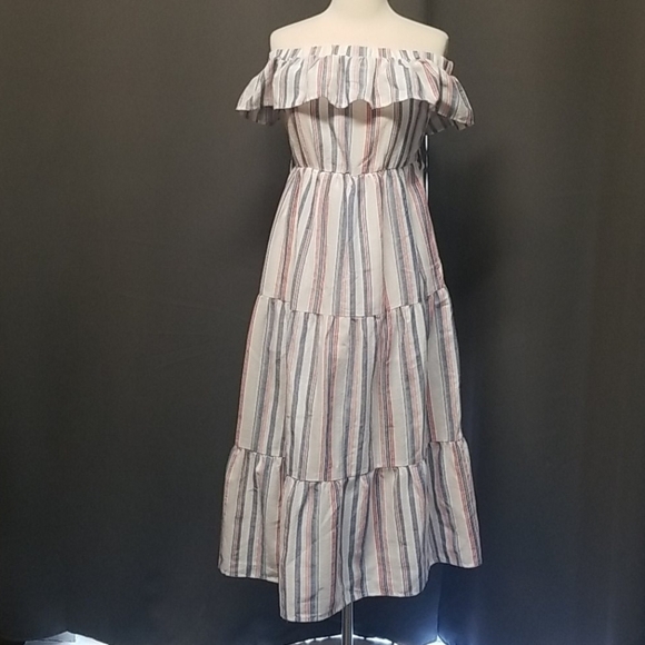 English Factory Striped Off Shoulder Midi Dress S - Picture 4 of 8